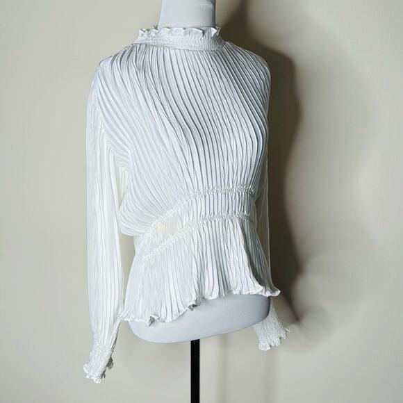 Zara White High Neck Smocked Blouse - Picture 3 of 6